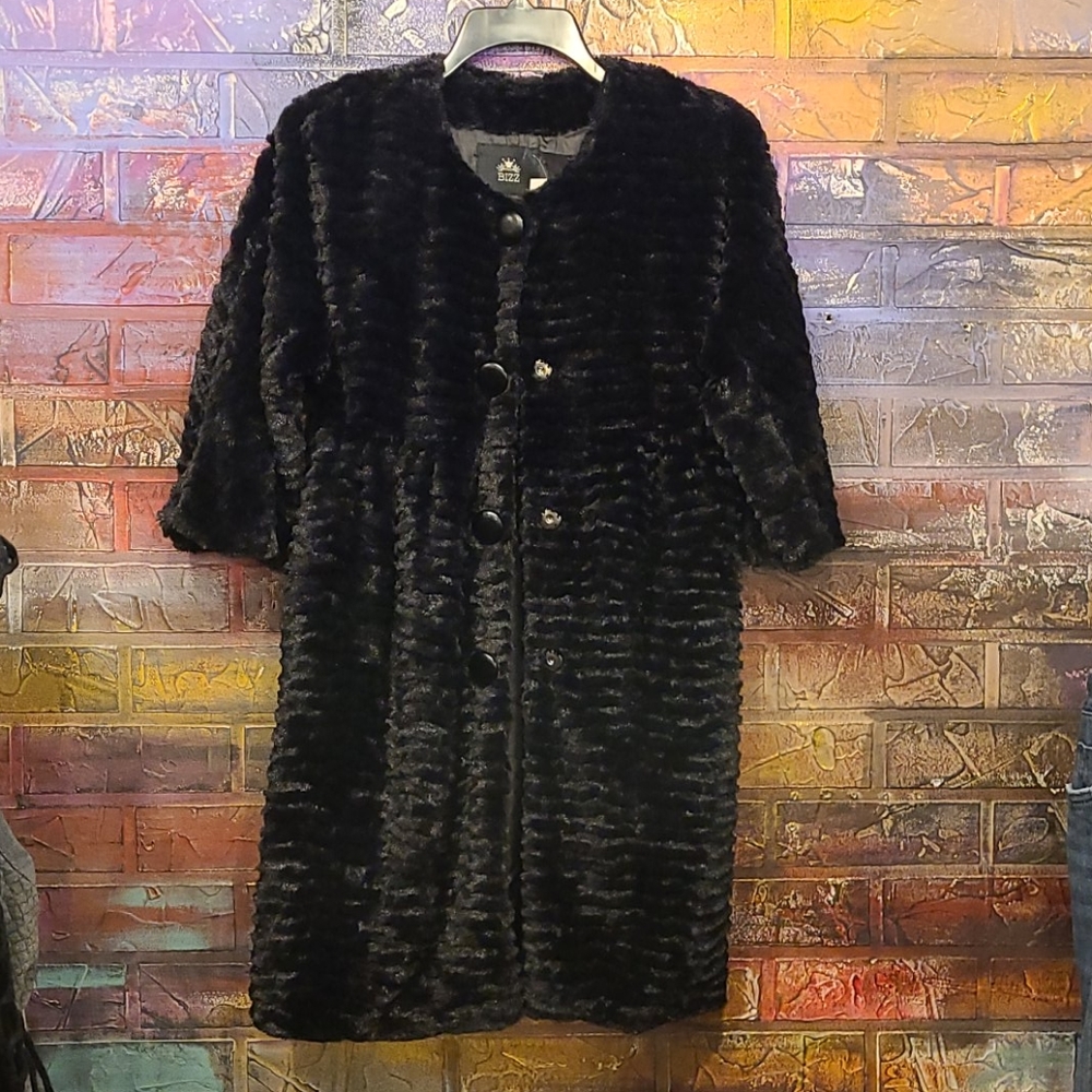 Black silky fur coat